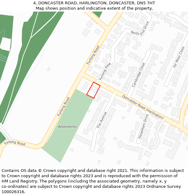 4, DONCASTER ROAD, HARLINGTON, DONCASTER, DN5 7HT: Location map and indicative extent of plot