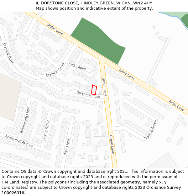 4, DORSTONE CLOSE, HINDLEY GREEN, WIGAN, WN2 4HY: Location map and indicative extent of plot