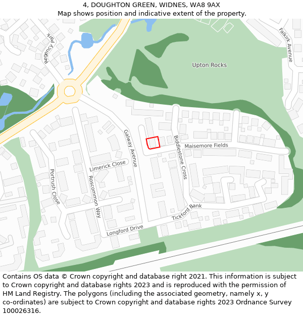 4, DOUGHTON GREEN, WIDNES, WA8 9AX: Location map and indicative extent of plot