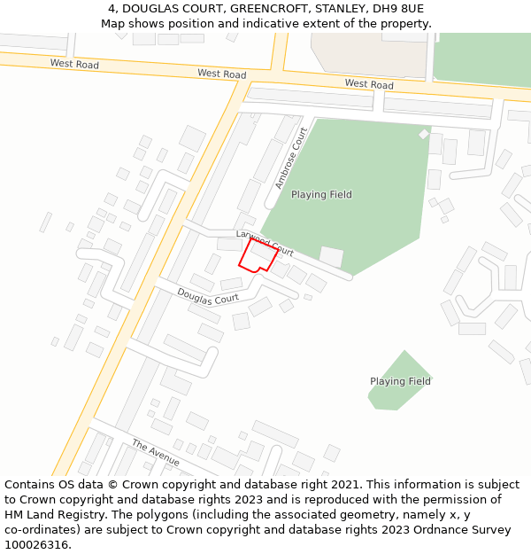 4, DOUGLAS COURT, GREENCROFT, STANLEY, DH9 8UE: Location map and indicative extent of plot