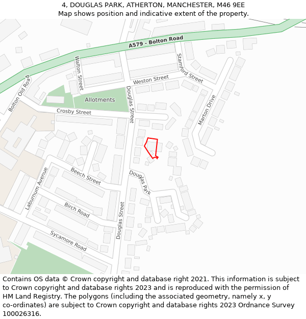 4, DOUGLAS PARK, ATHERTON, MANCHESTER, M46 9EE: Location map and indicative extent of plot