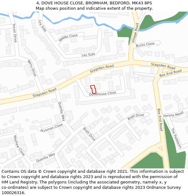 4, DOVE HOUSE CLOSE, BROMHAM, BEDFORD, MK43 8PS: Location map and indicative extent of plot