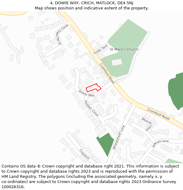 4, DOWIE WAY, CRICH, MATLOCK, DE4 5NJ: Location map and indicative extent of plot