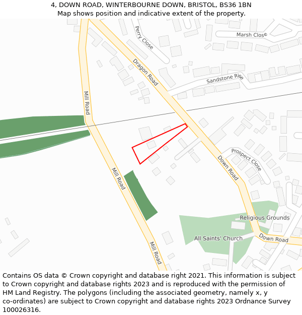 4, DOWN ROAD, WINTERBOURNE DOWN, BRISTOL, BS36 1BN: Location map and indicative extent of plot