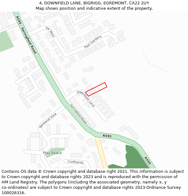 4, DOWNFIELD LANE, BIGRIGG, EGREMONT, CA22 2UY: Location map and indicative extent of plot