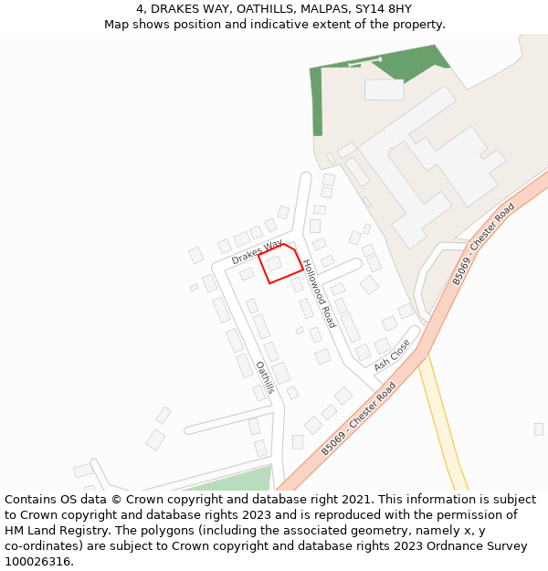 4, DRAKES WAY, OATHILLS, MALPAS, SY14 8HY: Location map and indicative extent of plot