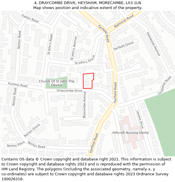 4, DRAYCOMBE DRIVE, HEYSHAM, MORECAMBE, LA3 1LN: Location map and indicative extent of plot