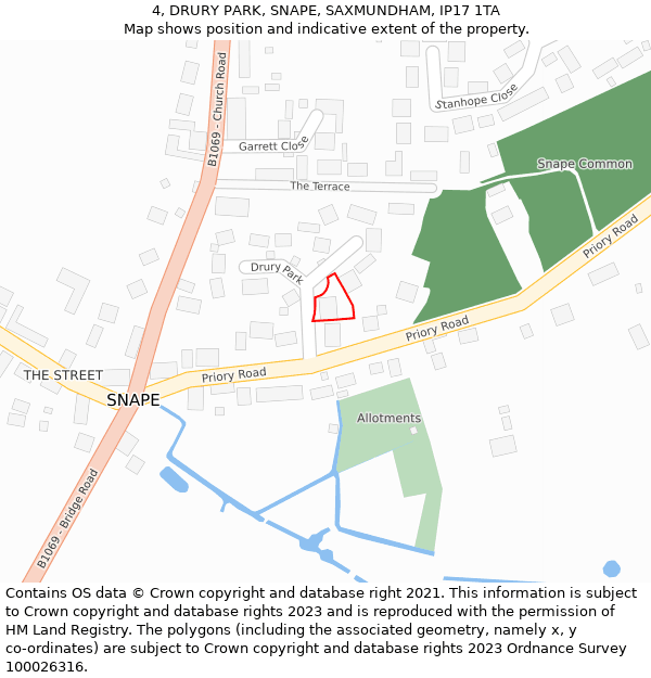 4, DRURY PARK, SNAPE, SAXMUNDHAM, IP17 1TA: Location map and indicative extent of plot