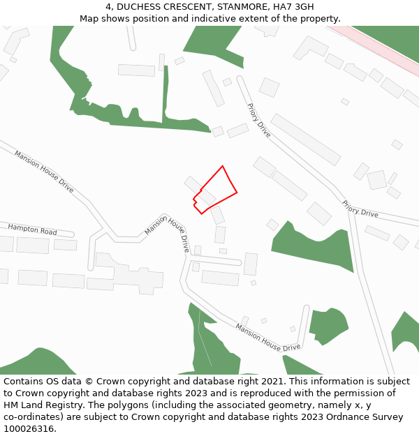 4, DUCHESS CRESCENT, STANMORE, HA7 3GH: Location map and indicative extent of plot