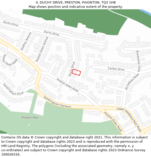 4, DUCHY DRIVE, PRESTON, PAIGNTON, TQ3 1HB: Location map and indicative extent of plot