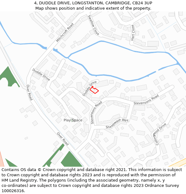 4, DUDDLE DRIVE, LONGSTANTON, CAMBRIDGE, CB24 3UP: Location map and indicative extent of plot