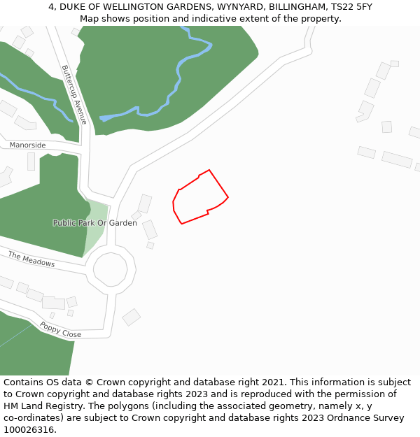 4, DUKE OF WELLINGTON GARDENS, WYNYARD, BILLINGHAM, TS22 5FY: Location map and indicative extent of plot
