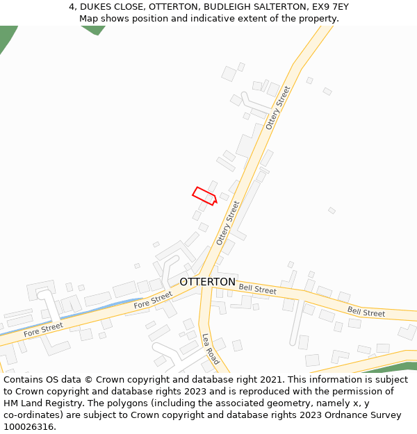 4, DUKES CLOSE, OTTERTON, BUDLEIGH SALTERTON, EX9 7EY: Location map and indicative extent of plot