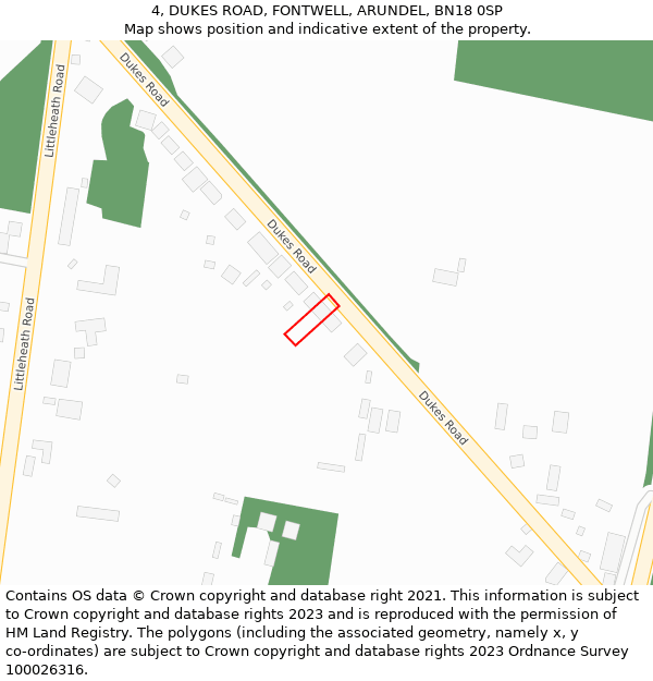 4, DUKES ROAD, FONTWELL, ARUNDEL, BN18 0SP: Location map and indicative extent of plot