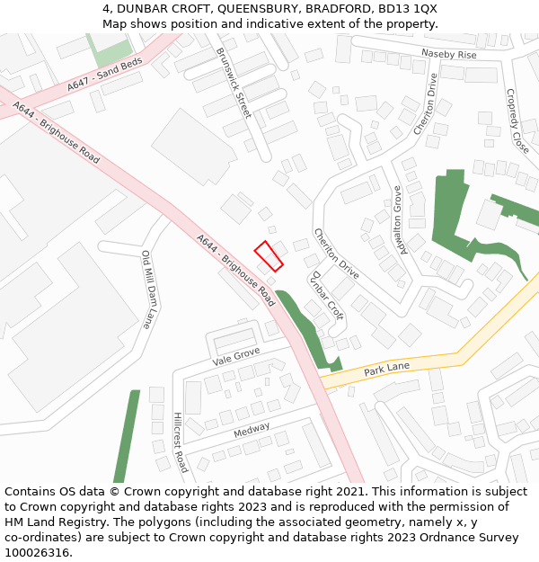 4, DUNBAR CROFT, QUEENSBURY, BRADFORD, BD13 1QX: Location map and indicative extent of plot