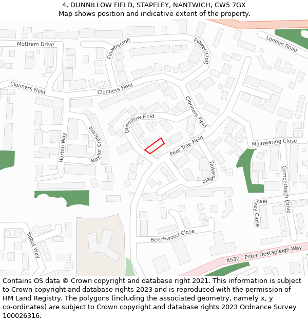 4, DUNNILLOW FIELD, STAPELEY, NANTWICH, CW5 7GX: Location map and indicative extent of plot