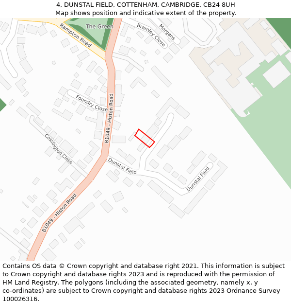 4, DUNSTAL FIELD, COTTENHAM, CAMBRIDGE, CB24 8UH: Location map and indicative extent of plot