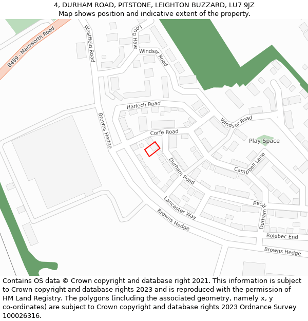 4, DURHAM ROAD, PITSTONE, LEIGHTON BUZZARD, LU7 9JZ: Location map and indicative extent of plot