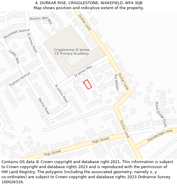 4, DURKAR RISE, CRIGGLESTONE, WAKEFIELD, WF4 3QB: Location map and indicative extent of plot