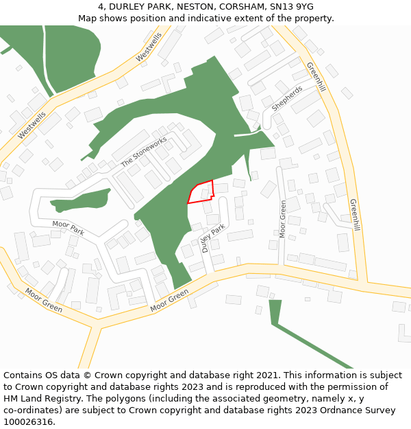 4, DURLEY PARK, NESTON, CORSHAM, SN13 9YG: Location map and indicative extent of plot