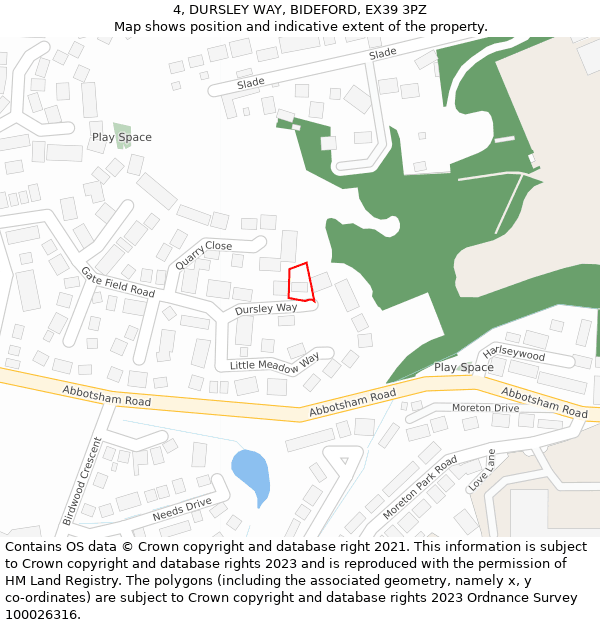 4, DURSLEY WAY, BIDEFORD, EX39 3PZ: Location map and indicative extent of plot