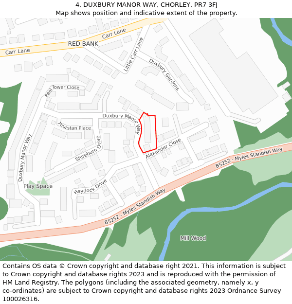 4, DUXBURY MANOR WAY, CHORLEY, PR7 3FJ: Location map and indicative extent of plot