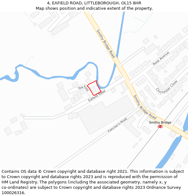 4, EAFIELD ROAD, LITTLEBOROUGH, OL15 8HR: Location map and indicative extent of plot