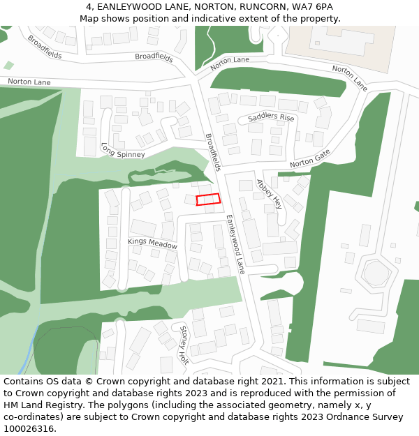 4, EANLEYWOOD LANE, NORTON, RUNCORN, WA7 6PA: Location map and indicative extent of plot