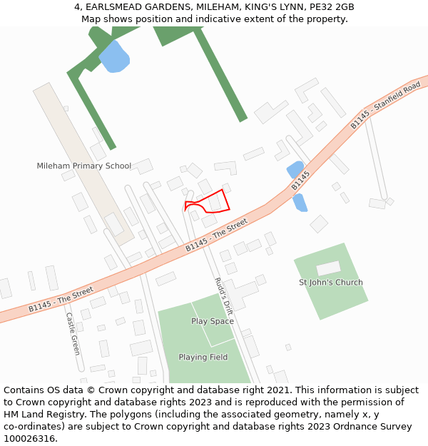 4, EARLSMEAD GARDENS, MILEHAM, KING'S LYNN, PE32 2GB: Location map and indicative extent of plot