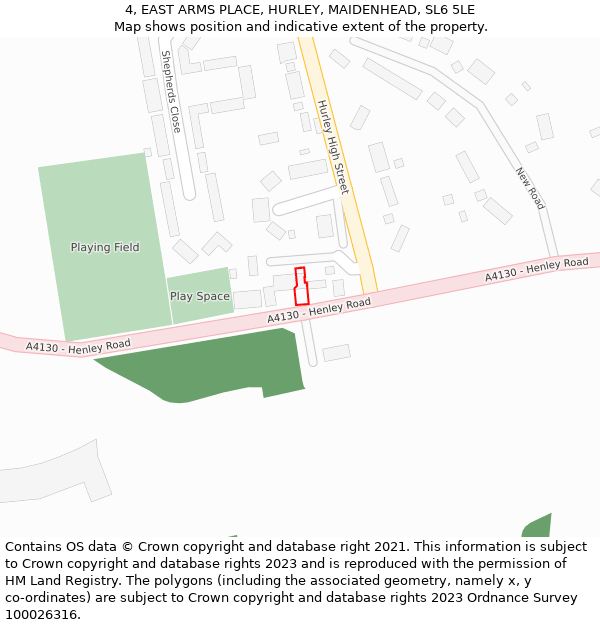 4, EAST ARMS PLACE, HURLEY, MAIDENHEAD, SL6 5LE: Location map and indicative extent of plot