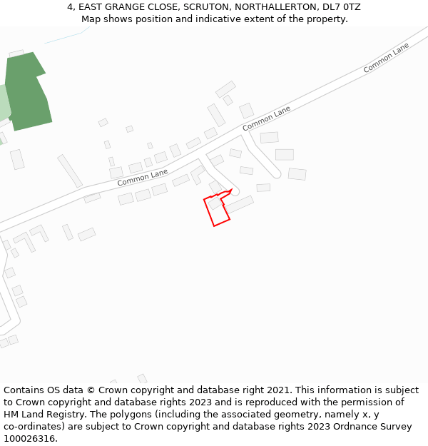 4, EAST GRANGE CLOSE, SCRUTON, NORTHALLERTON, DL7 0TZ: Location map and indicative extent of plot