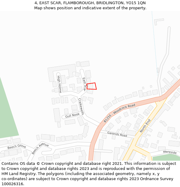 4, EAST SCAR, FLAMBOROUGH, BRIDLINGTON, YO15 1QN: Location map and indicative extent of plot