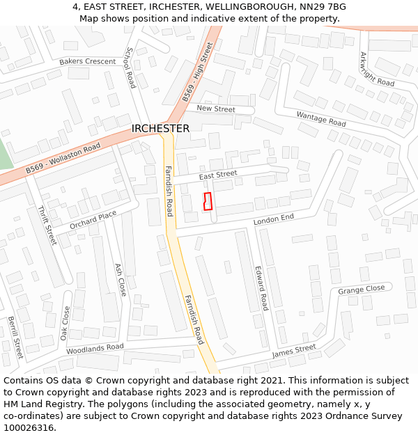 4, EAST STREET, IRCHESTER, WELLINGBOROUGH, NN29 7BG: Location map and indicative extent of plot