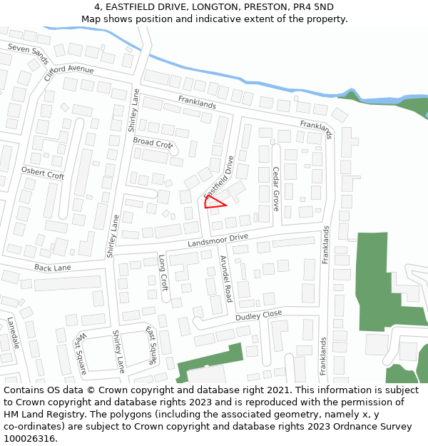 4, EASTFIELD DRIVE, LONGTON, PRESTON, PR4 5ND: Location map and indicative extent of plot