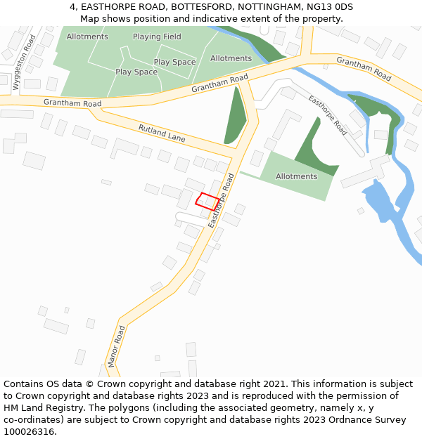 4, EASTHORPE ROAD, BOTTESFORD, NOTTINGHAM, NG13 0DS: Location map and indicative extent of plot