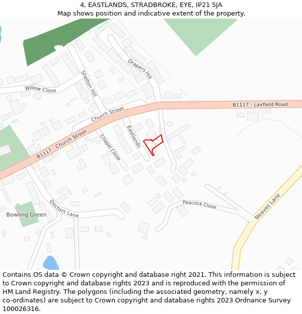 4, EASTLANDS, STRADBROKE, EYE, IP21 5JA: Location map and indicative extent of plot