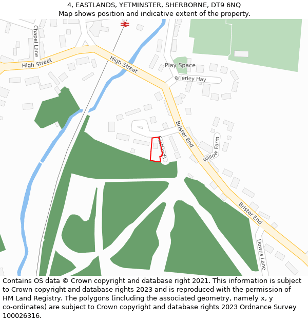 4, EASTLANDS, YETMINSTER, SHERBORNE, DT9 6NQ: Location map and indicative extent of plot