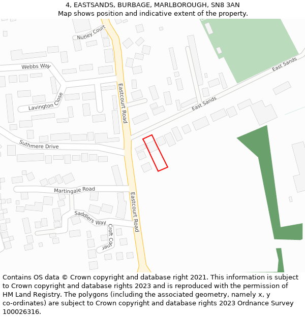 4, EASTSANDS, BURBAGE, MARLBOROUGH, SN8 3AN: Location map and indicative extent of plot