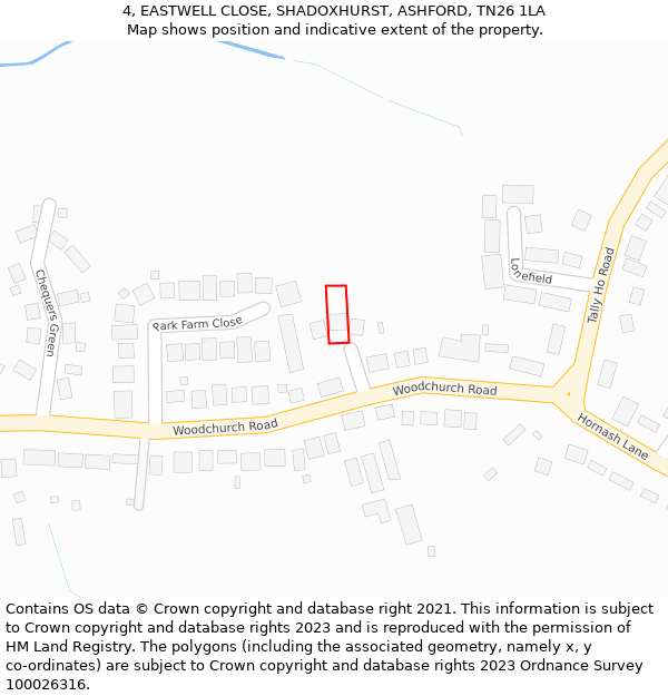 4, EASTWELL CLOSE, SHADOXHURST, ASHFORD, TN26 1LA: Location map and indicative extent of plot