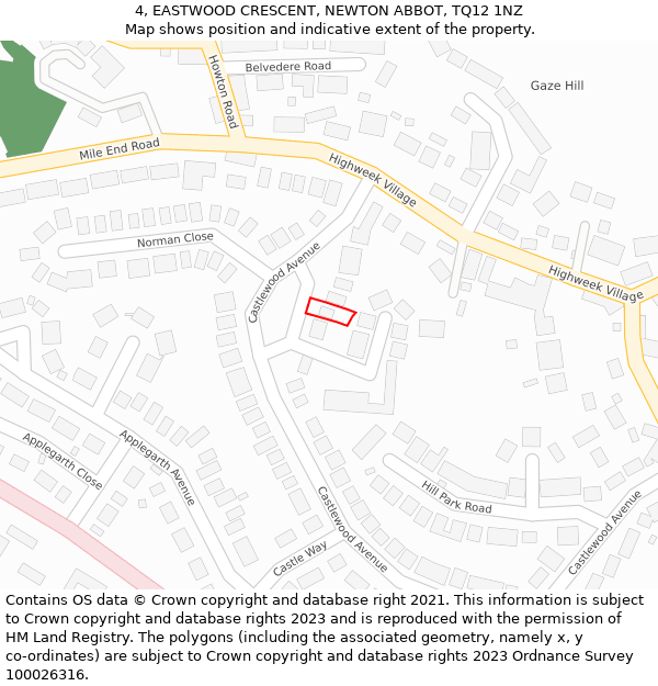 4, EASTWOOD CRESCENT, NEWTON ABBOT, TQ12 1NZ: Location map and indicative extent of plot