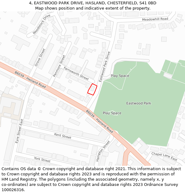 4, EASTWOOD PARK DRIVE, HASLAND, CHESTERFIELD, S41 0BD: Location map and indicative extent of plot