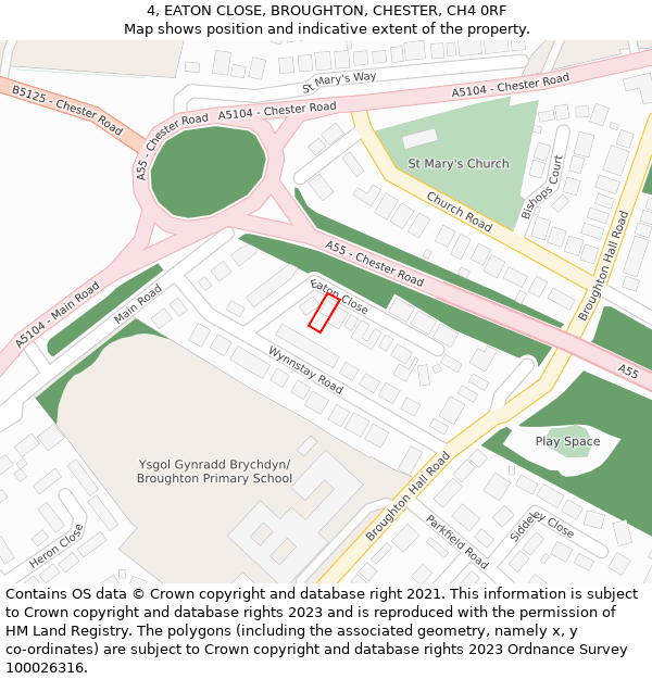 4, EATON CLOSE, BROUGHTON, CHESTER, CH4 0RF: Location map and indicative extent of plot