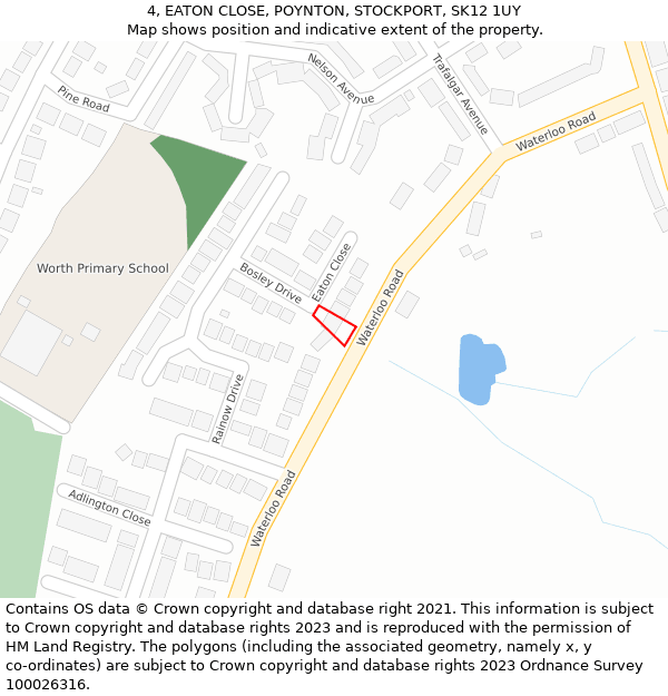 4, EATON CLOSE, POYNTON, STOCKPORT, SK12 1UY: Location map and indicative extent of plot