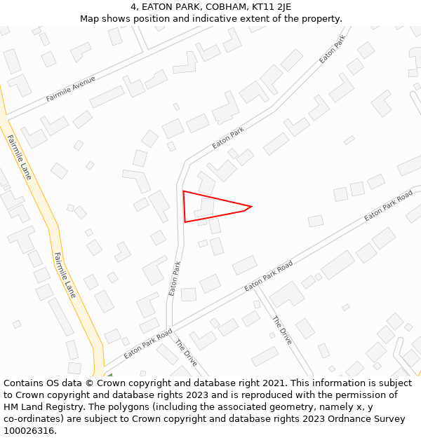 4, EATON PARK, COBHAM, KT11 2JE: Location map and indicative extent of plot