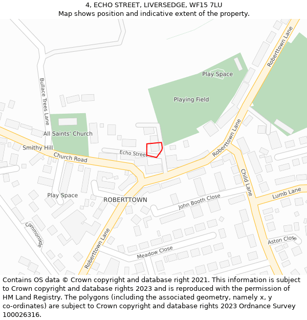 4, ECHO STREET, LIVERSEDGE, WF15 7LU: Location map and indicative extent of plot