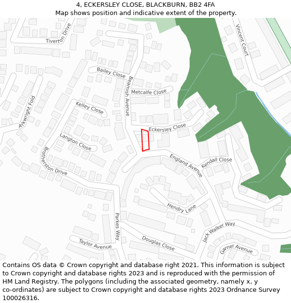 4, ECKERSLEY CLOSE, BLACKBURN, BB2 4FA: Location map and indicative extent of plot