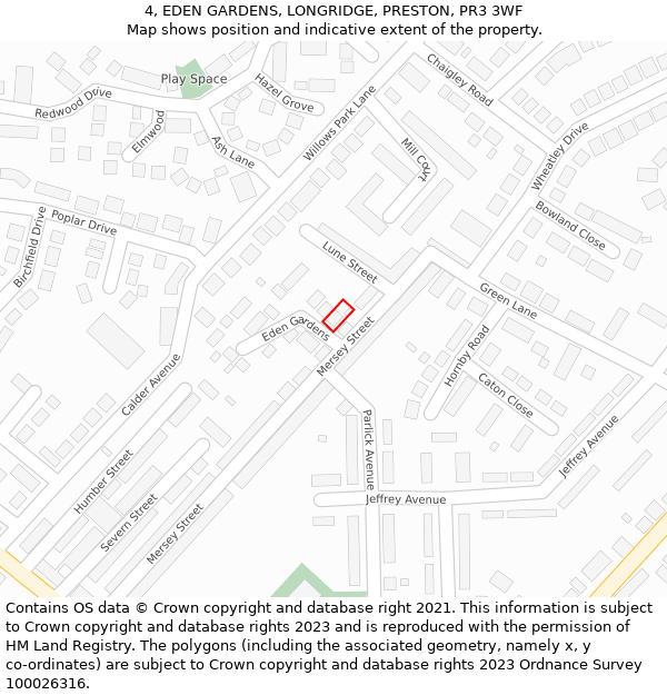 4, EDEN GARDENS, LONGRIDGE, PRESTON, PR3 3WF: Location map and indicative extent of plot