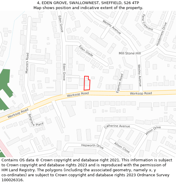 4, EDEN GROVE, SWALLOWNEST, SHEFFIELD, S26 4TP: Location map and indicative extent of plot