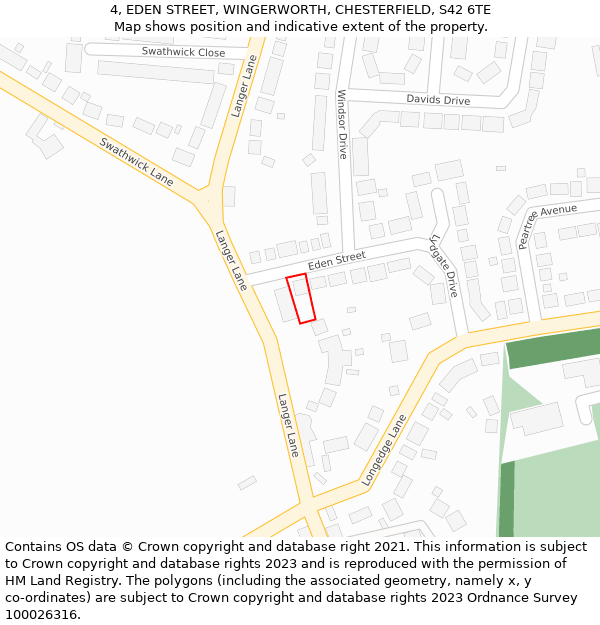 4, EDEN STREET, WINGERWORTH, CHESTERFIELD, S42 6TE: Location map and indicative extent of plot