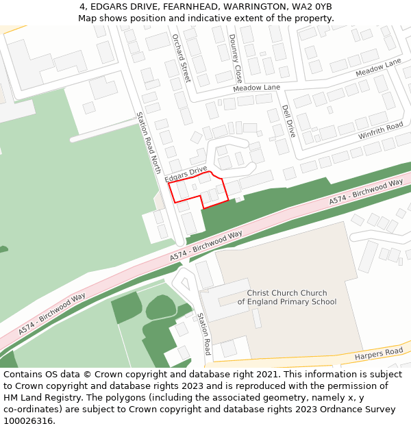 4, EDGARS DRIVE, FEARNHEAD, WARRINGTON, WA2 0YB: Location map and indicative extent of plot